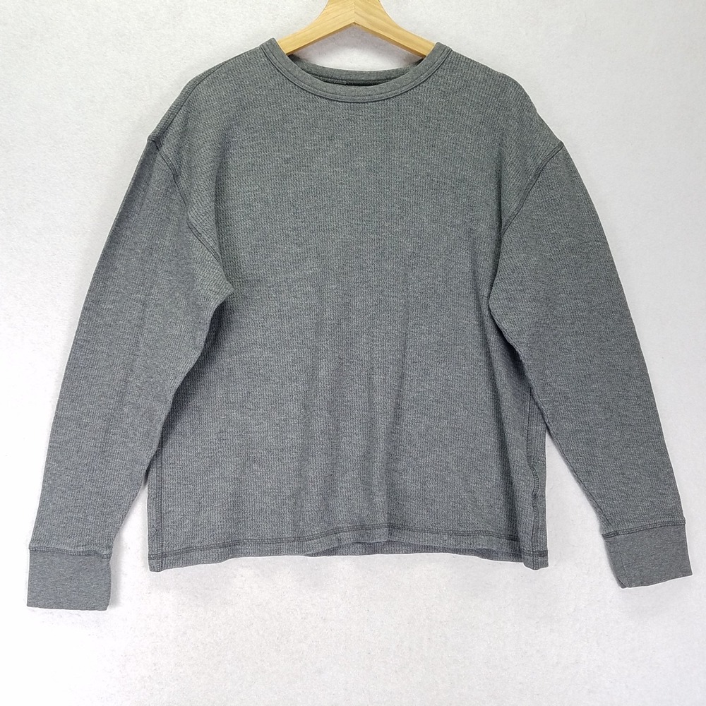 Everlane Gray Waffle Knit Long Sleeve Top Women's Size Medium Cotton Crewneck